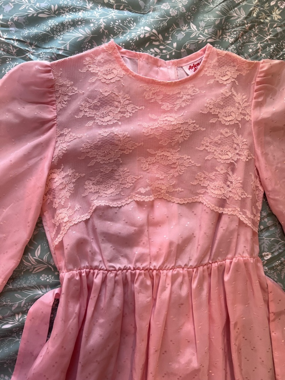 Vtg 80s Arlene Airess Pink Lace Party Dress ILGWU Made in USA 7 - Picture 2 of 7